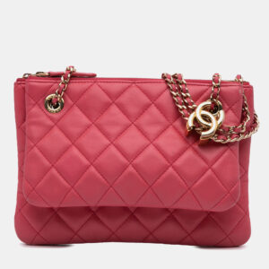 Chanel Pink Quilted Lambskin Double Case with Chain