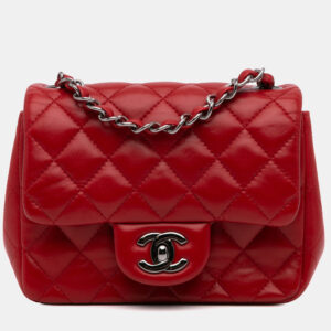 Chanel Red Mini Square Classic Lambskin Single Flap