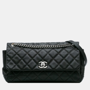 Chanel Black Quilted Iridescent Caviar Lady Pearly Flap