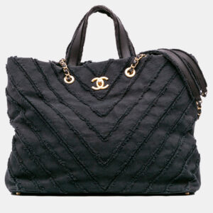 Chanel Black Chevron Canvas Cuba Patchwork Shopper Tote
