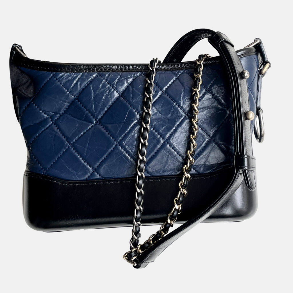 luxury-women-chanel-used-handbags-p1143424-001 Chanel Blue and Black Leather Gabrielle Small Bag