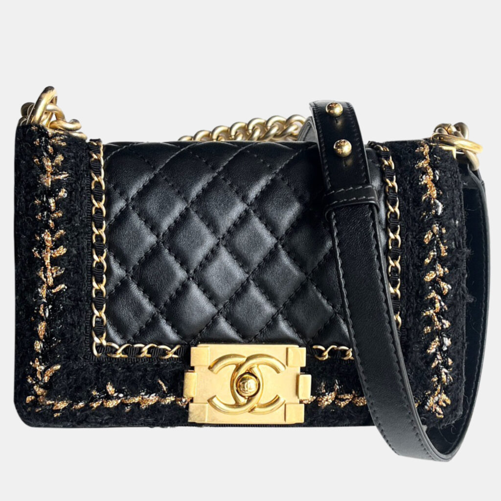 luxury-women-chanel-used-handbags-p1143438-003 Chanel Black Wool Le Boy Small Shoulder Bag