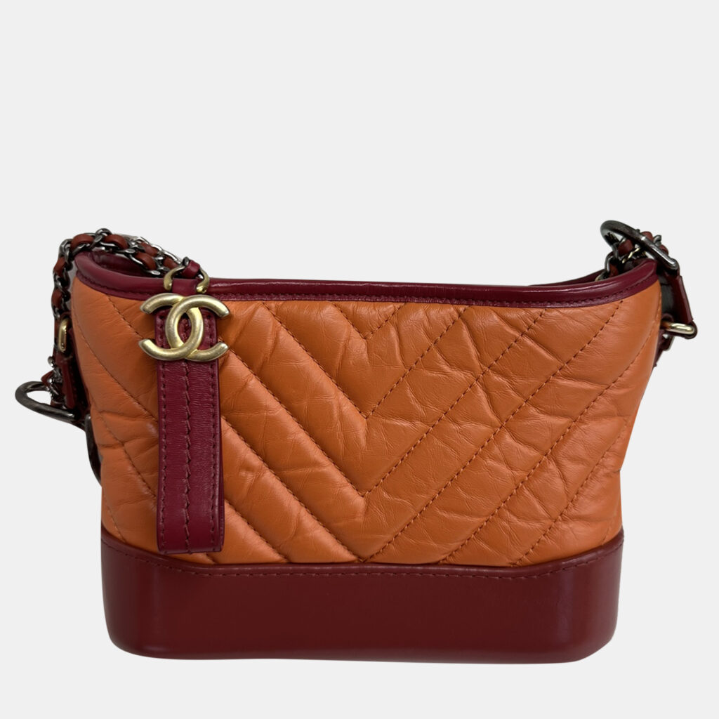luxury-women-chanel-used-handbags-p1143446-001 Chanel Orange Chevron Leather Small Gabrielle Shoulder Bag