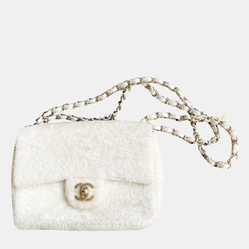 luxury-women-chanel-used-handbags-p1143466-001 Chanel White Sequin Large Mini Flap Shoulder Bag