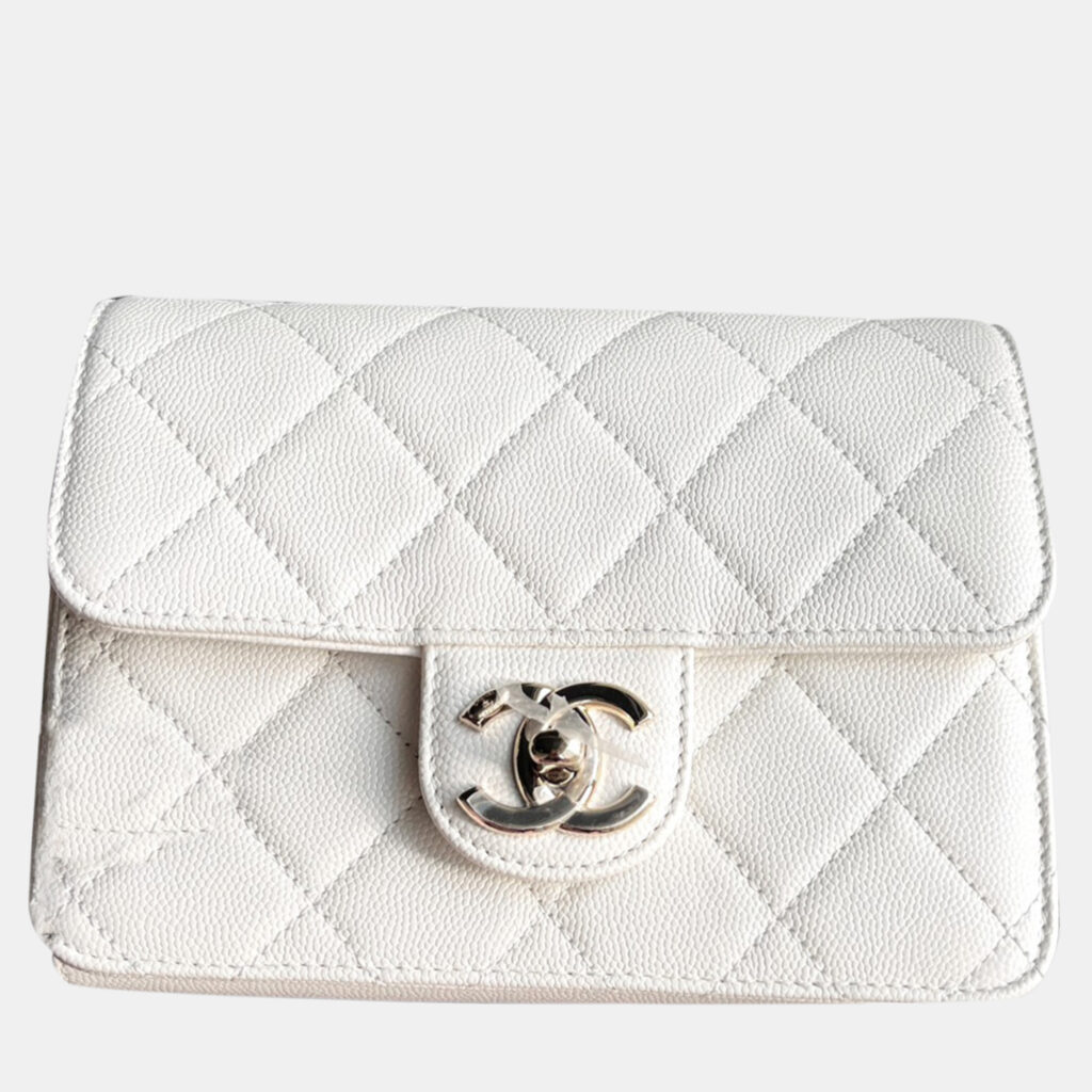 luxury-women-chanel-used-handbags-p1143480-003 Chanel White Leather Chain Shoulder Bag