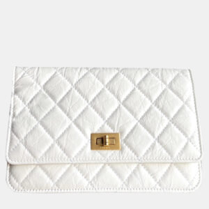 Chanel White Leather 2.55 Wallet On Chain