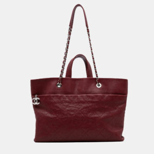 Chanel Red CC Quilted Caviar Tote