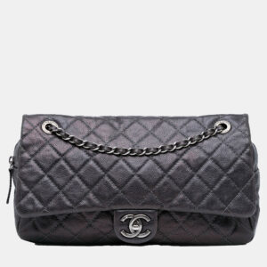 Chanel Purple Jumbo Quilted Caviar Easy Flap Bag