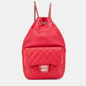 Chanel Red Lambskin Coco Mark Matelasse Backpack