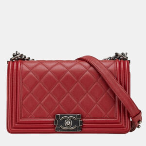 Chanel Red Lambskin Coco Mark Boy Chain Shoulder Bag