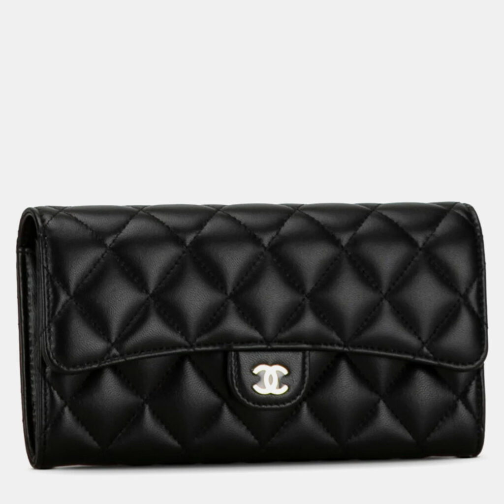 luxury-women-chanel-used-handbags-p1143985-006 Chanel Black Lambskin Classic Long Flap Wallet