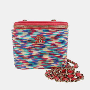 Chanel Multicolor Cotton and Leather Small Vanity Chain Shoulder Bag