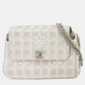Chanel Pink and Beige Nylon Travel Line Flap Chain Shoulder Bag