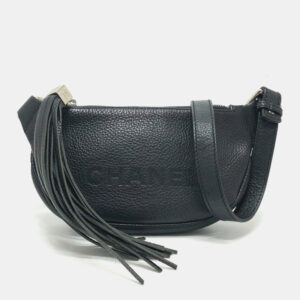 Chanel Black Calfskin Logo Fringe Chain Shoulder Bag