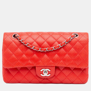 Chanel Red Medium Classic Perforated Lambskin Double Flap