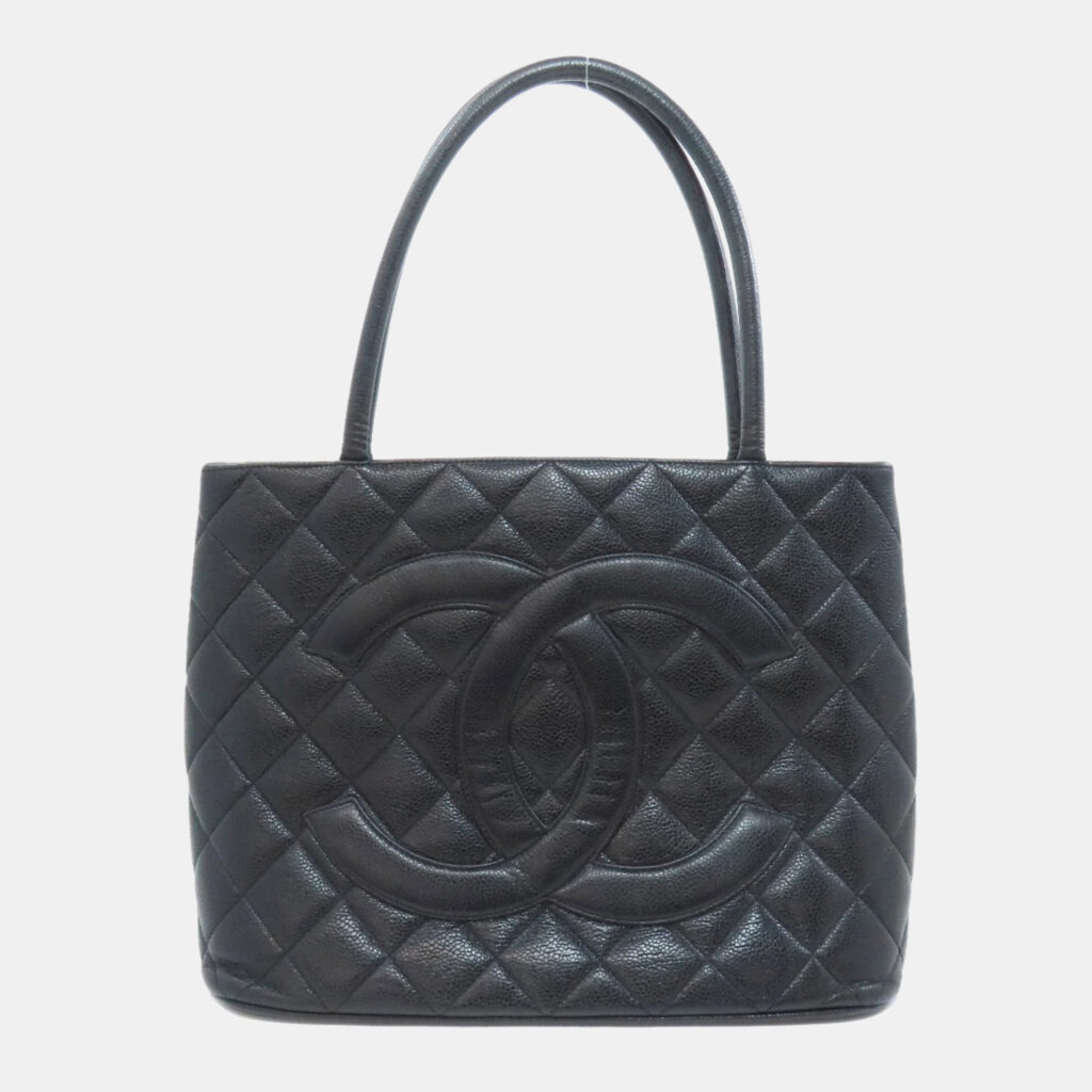luxury-women-chanel-used-handbags-p1145192-020 Chanel Black Grained Calfskin CC Tote Bag