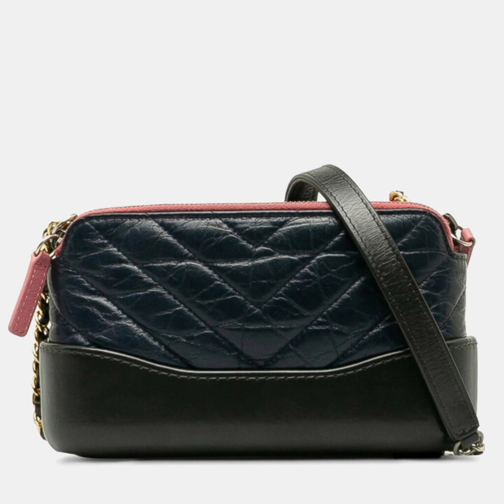 luxury-women-chanel-used-handbags-p1145200-002 Chanel Navy Leather Gabrielle Quilted Chain Wallet Mini Shoulder Bag