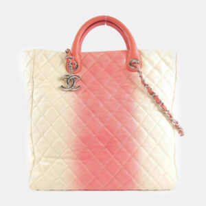 Chanel White/Pink Caviar Ombre Large Shopping Tote Bag