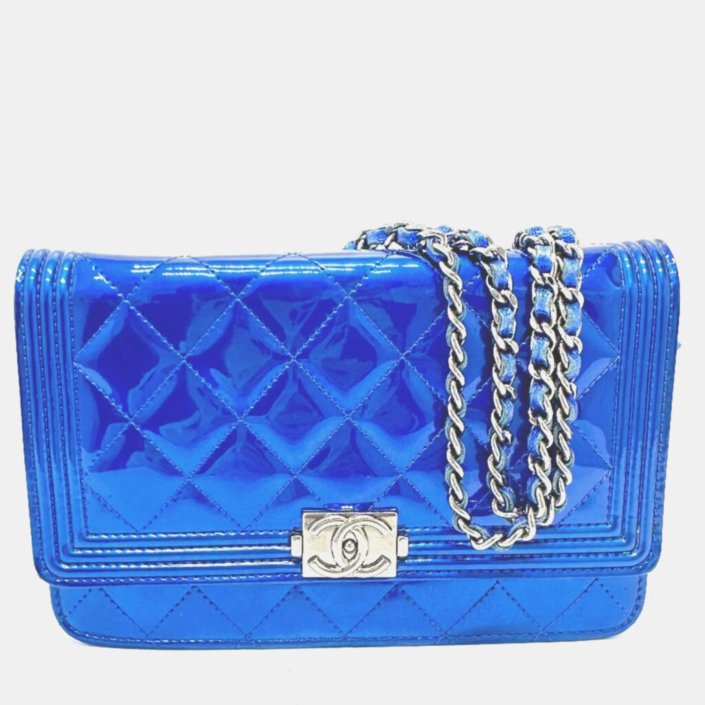 luxury-women-chanel-used-handbags-p1145232-002 Chanel Metallic Blue Leather Boy Wallet On Chain