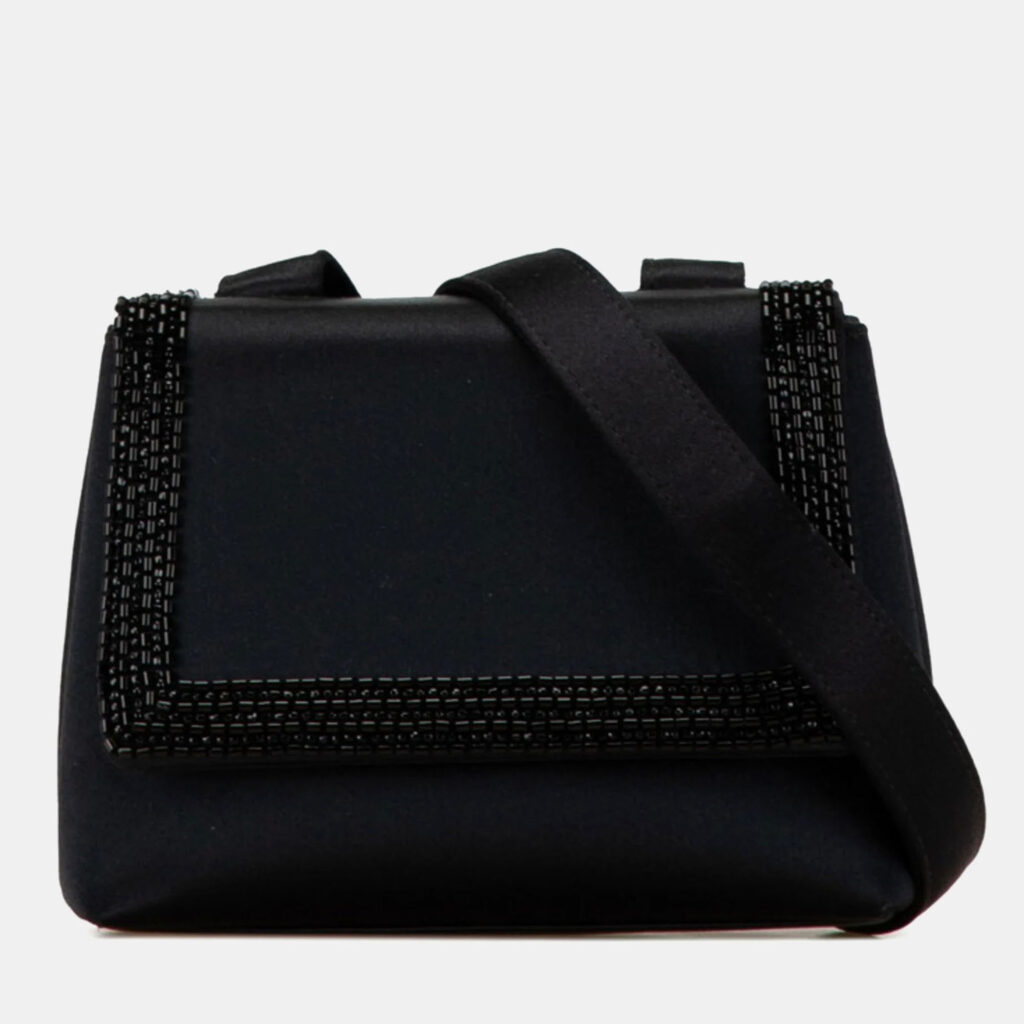 luxury-women-chanel-used-handbags-p1145238-004 Chanel Black Satin Coco Mark Square Shoulder Bag