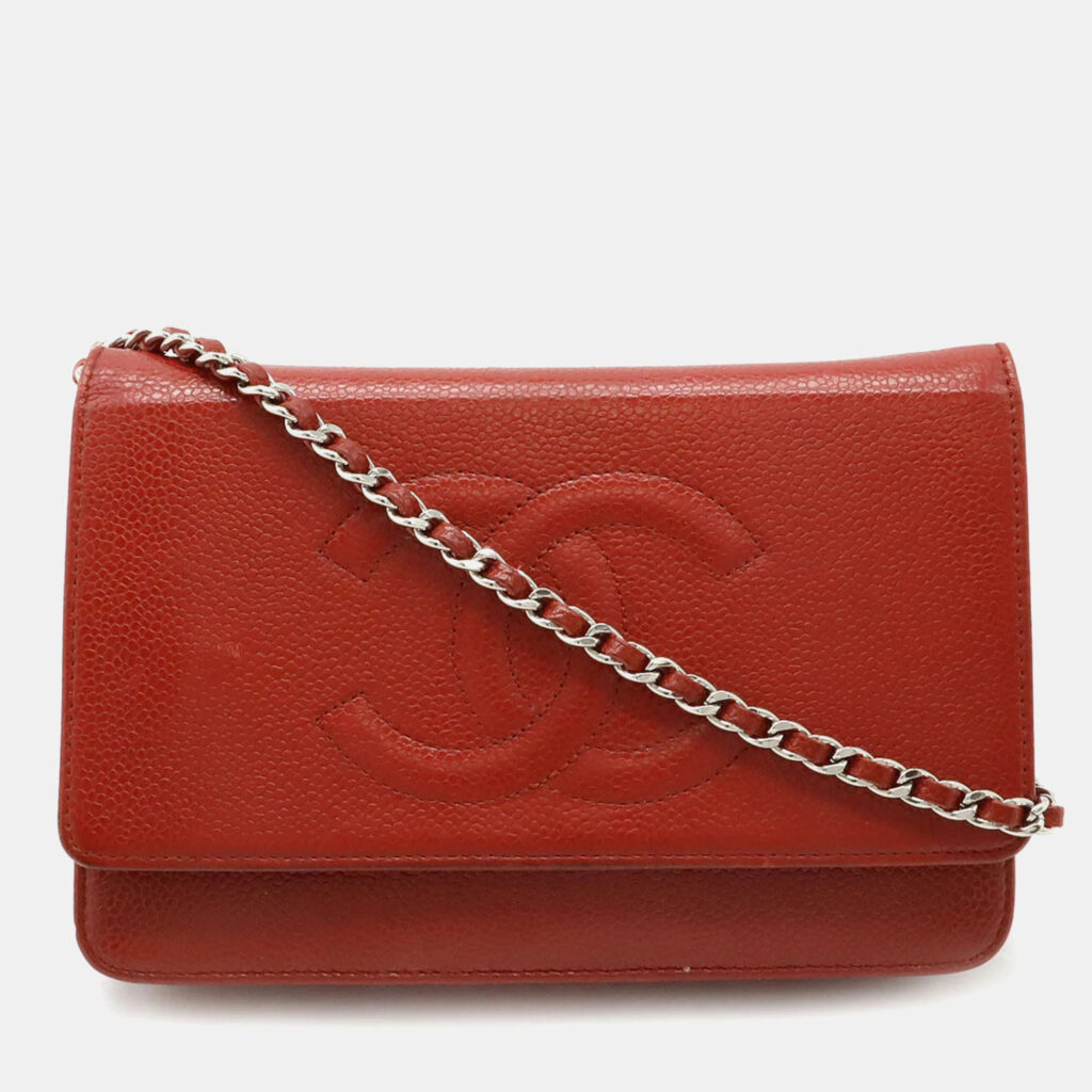 luxury-women-chanel-used-handbags-p1145244-001 Chanel Red Leather Caviar Skin Chain Wallet Shoulder Bag