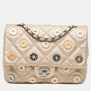 Chanel Gold Paris-Dubai Small Perforated Metallic Lambskin Medals Flap