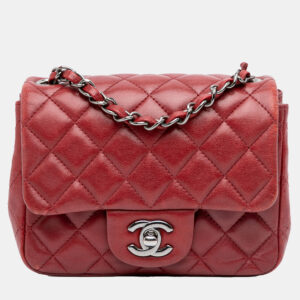 Chanel Red Mini Square Classic Lambskin Single Flap