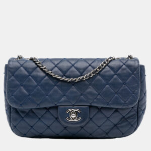Chanel Navy Blue Small Quilted Lambskin Beaded Single Flap