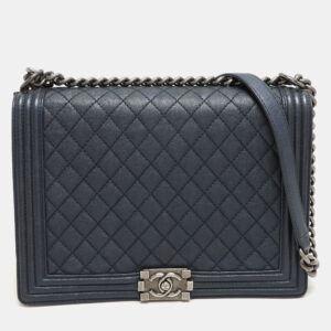 Chanel Blue Quilted Leather Large Boy Flap Bag