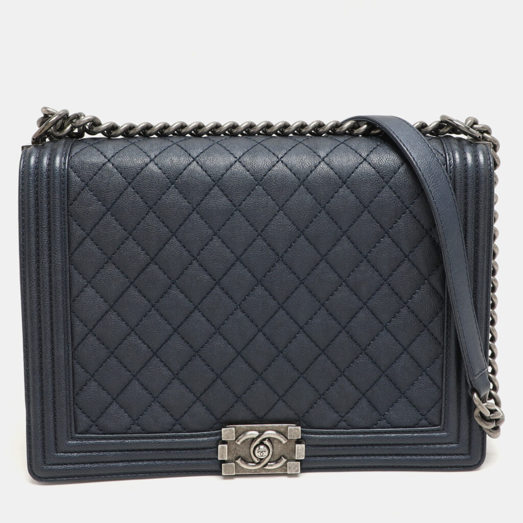 Chanel Blue Quilted Leather Large Boy Flap Bag