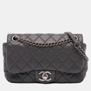 Chanel Grey Quilted Lambskin Stitched Single Flap