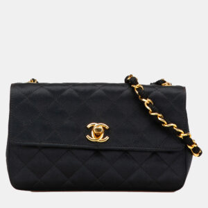 Chanel Black Mini Rectangular CC Quilted Satin Flap