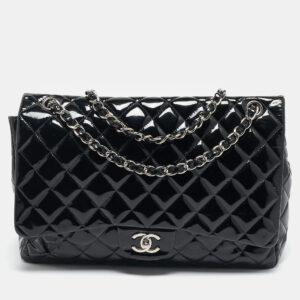 Chanel Black Quilted Patent Leather Maxi Classic Single Flap Bag