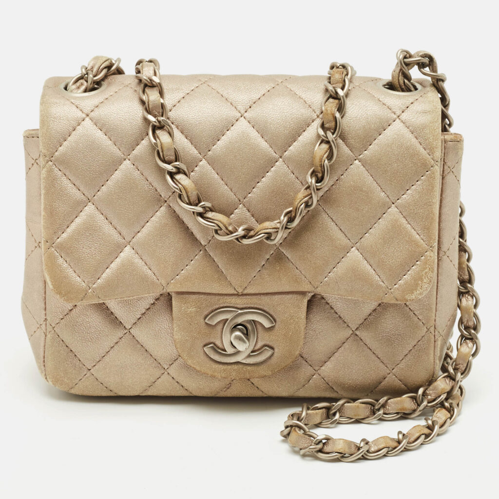 luxury-women-chanel-used-handbags-p1146121-015 Chanel Grey Quilted Leather Mini Square Classic Flap Bag
