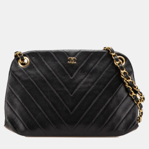 Chanel Black CC Chevron Lambskin Frame Chain Shoulder Bag