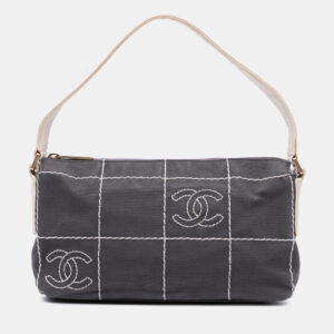 Chanel Black White CC Chocolate Bar Canvas Shoulder Bag