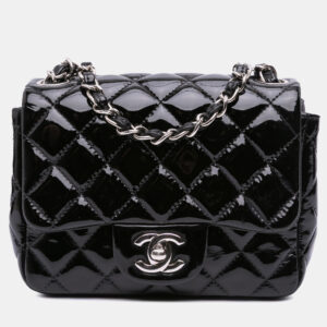 Chanel Black Mini Square Classic Patent Single Flap