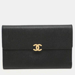 chanel black leather vintage cc flap wallet