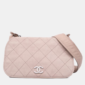 Chanel Beige Brown Calfskin Stitched Highlander Messenger Bag
