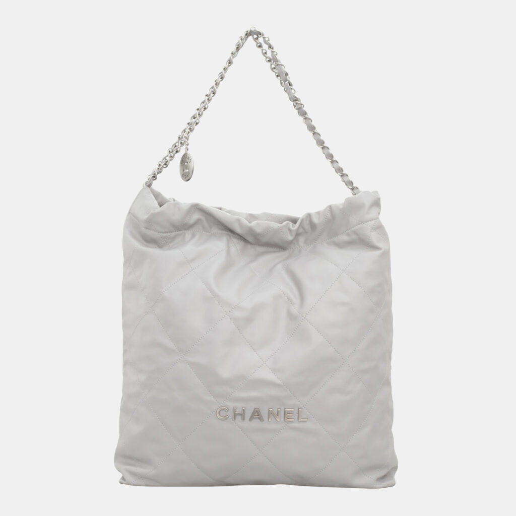 luxury-women-chanel-used-handbags-p1147259-007 Chanel Light Grey Calfskin Leather Large 22 Shoulder Bag