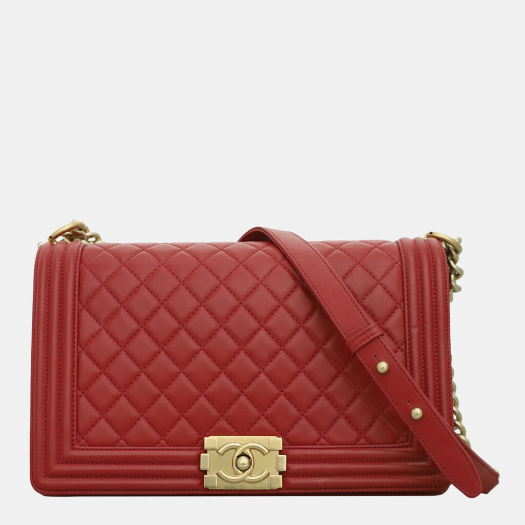 luxury-women-chanel-used-handbags-p1147263-003 Chanel Red Quilted Lambskin Leather New Medium Boy Shoulder Bag