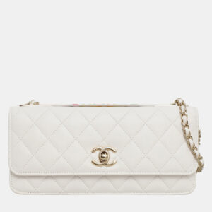 Chanel White Quilted Lambskin Leather CC Trendy Wallet on Chain
