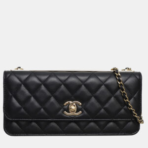 Chanel Black Quilted Lambskin Leather CC Trendy Wallet on Chain