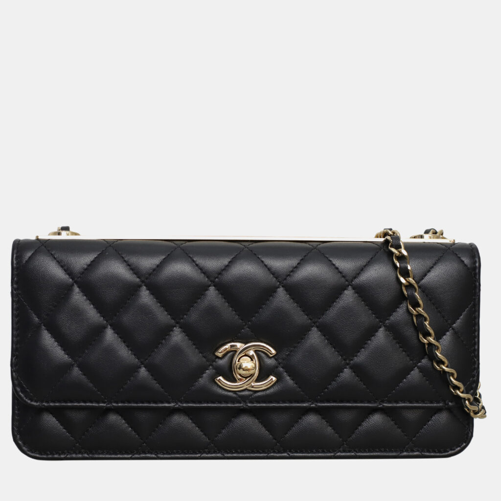 luxury-women-chanel-used-handbags-p1147271-002 Chanel Black Quilted Lambskin Leather CC Trendy Wallet on Chain