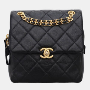 Chanel Black Caviar Leather Quilted Chain Melody Backpack