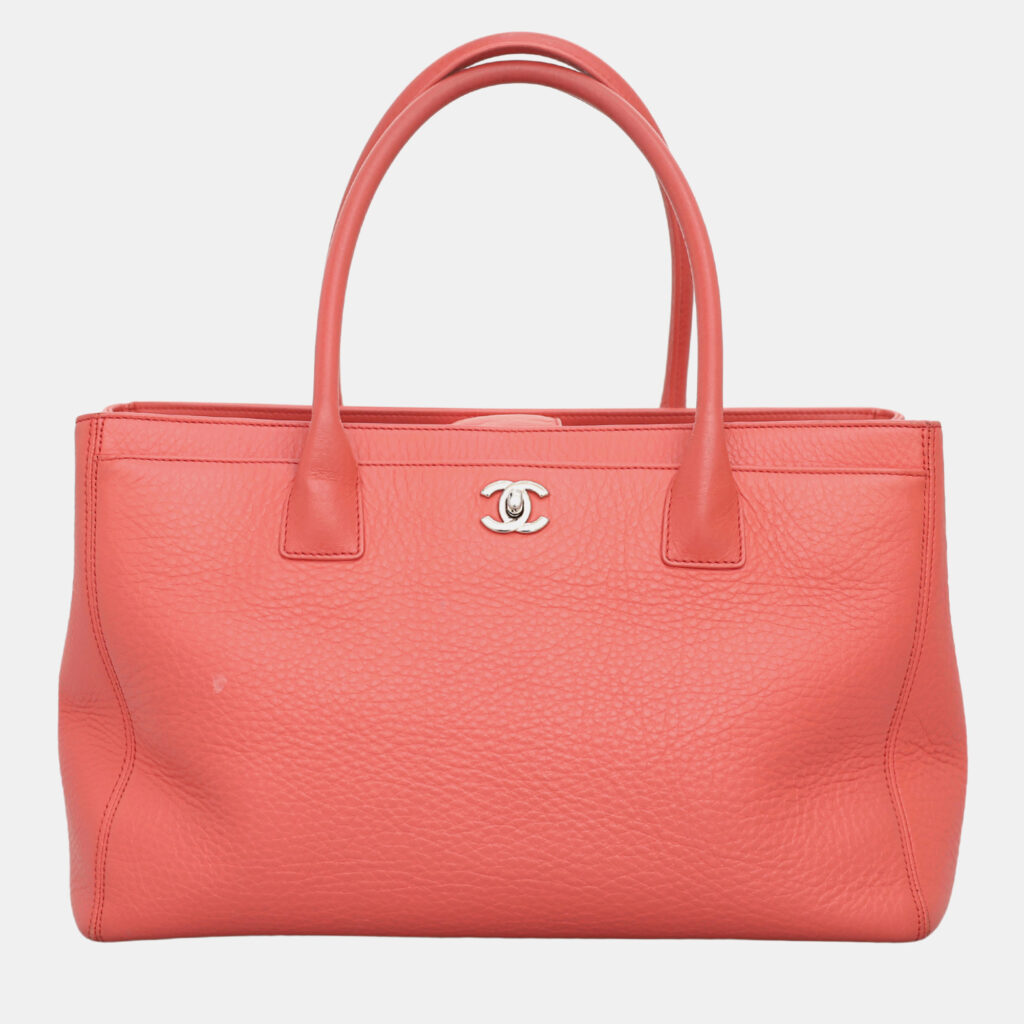 luxury-women-chanel-used-handbags-p1147347-001 Chanel Peach Leather Executive Cerf Tote Bag