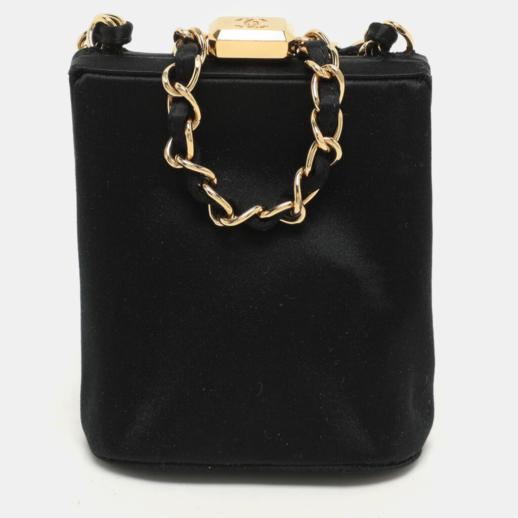 luxury-women-chanel-used-handbags-p1147427-011 Chanel Black Satin CC Chain Pouch