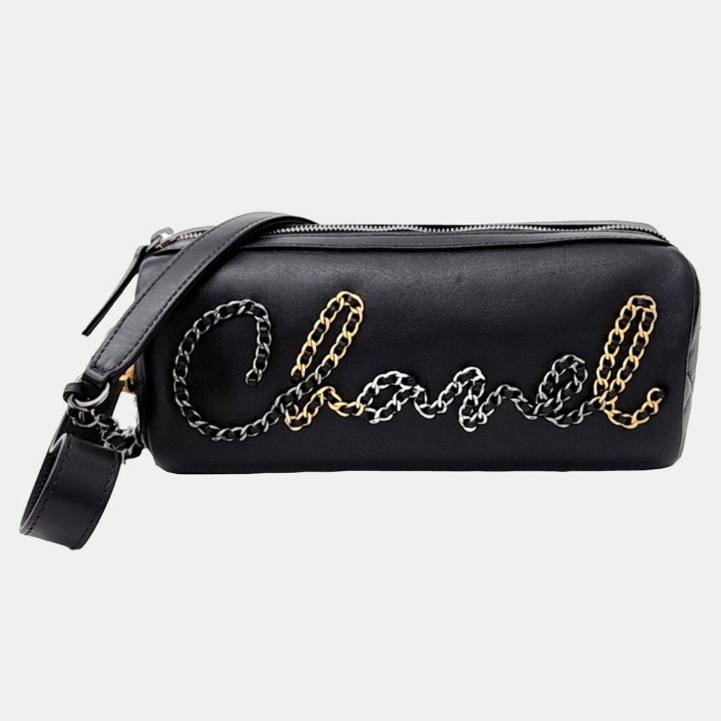 Chanel Black Leather chain bowling bag