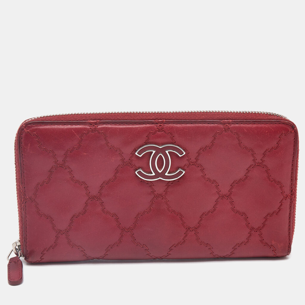 luxury-women-chanel-used-handbags-p1148673-007 Chanel Red Ultra Stitch Leather CC Zip Continental Wallet