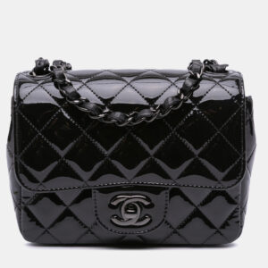 Chanel Black Mini Square Classic Patent So Black Single Flap